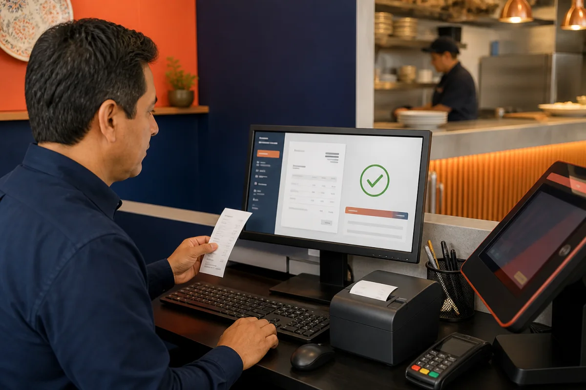 Administrador validando una factura electrónica desde el sistema del restaurante